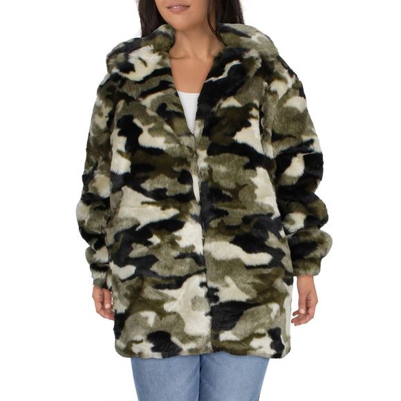 Pam & Gela Jackets & Blazers - Pam & Gela Womens Black Camouflage Warm Jacket Faux Fur Coat Outerwear NWT
